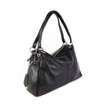 Стильная модная практичная женская средняя чёрная сумка из натуральной кожи 32х23х9 см с плечевым ремнём 9723 Black