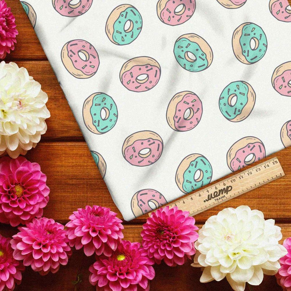 Ткань сатин пончики розовые и зеленые