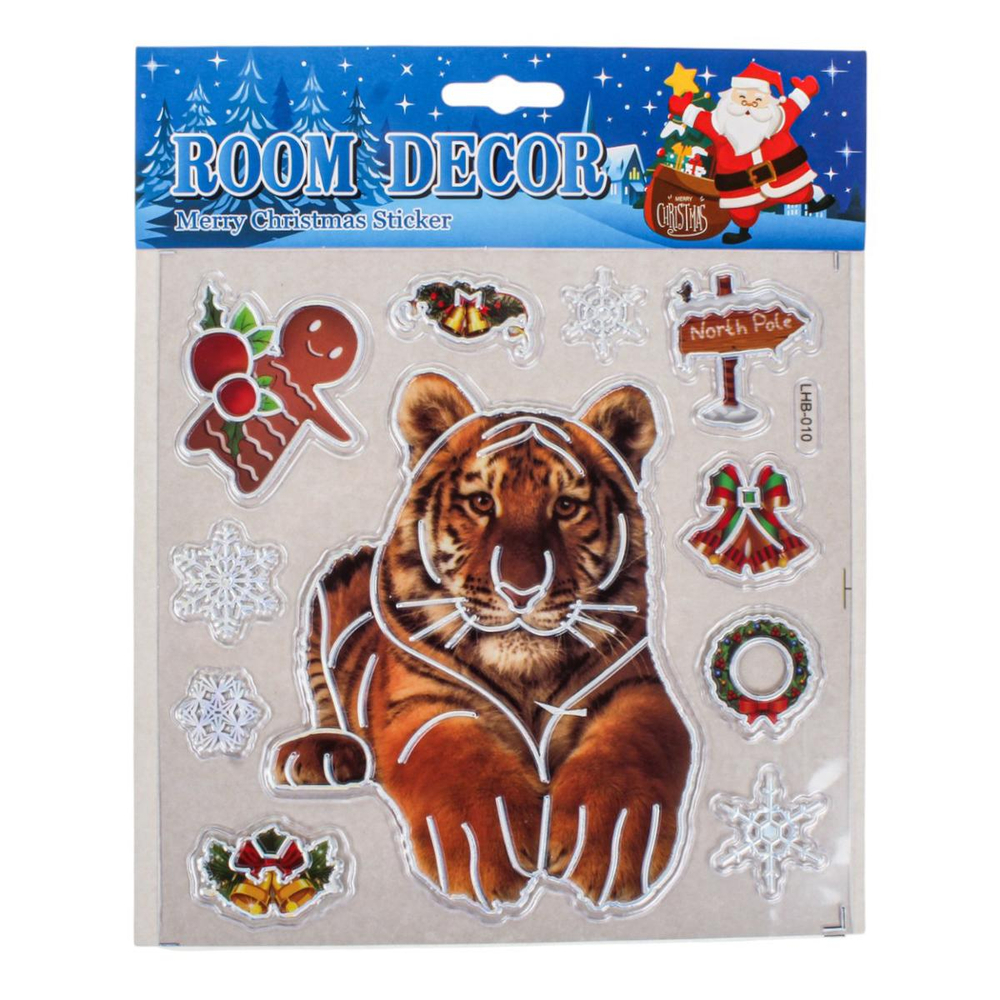 Наклейка новогодняя 18*22 см, 6 видов микс, пакет