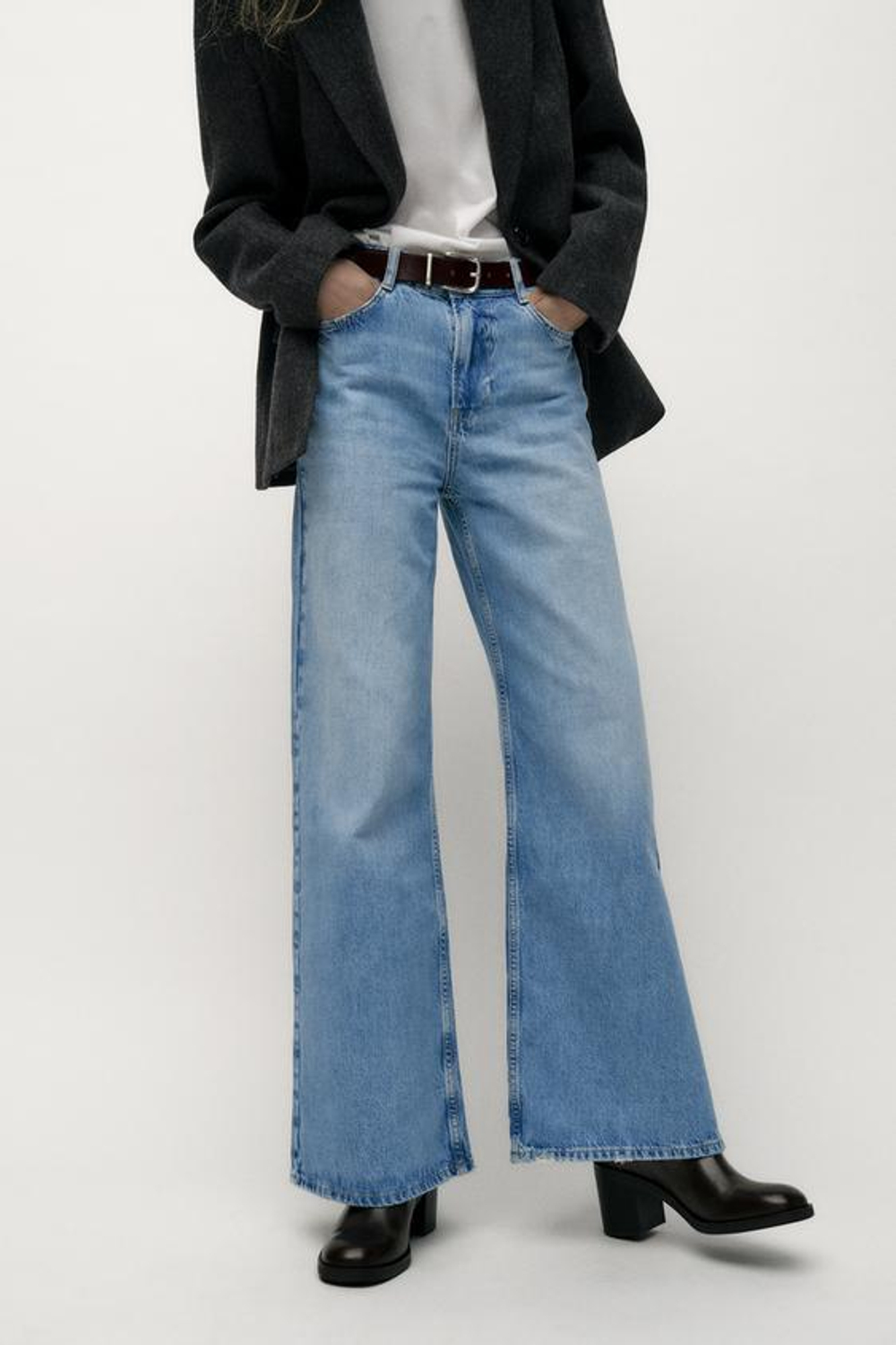 ZARA ДЖИНСЫ Z1975 WIDE LEG С ВЫСОКОЙ ПОСАДКОЙ, ГОЛУБОЙ