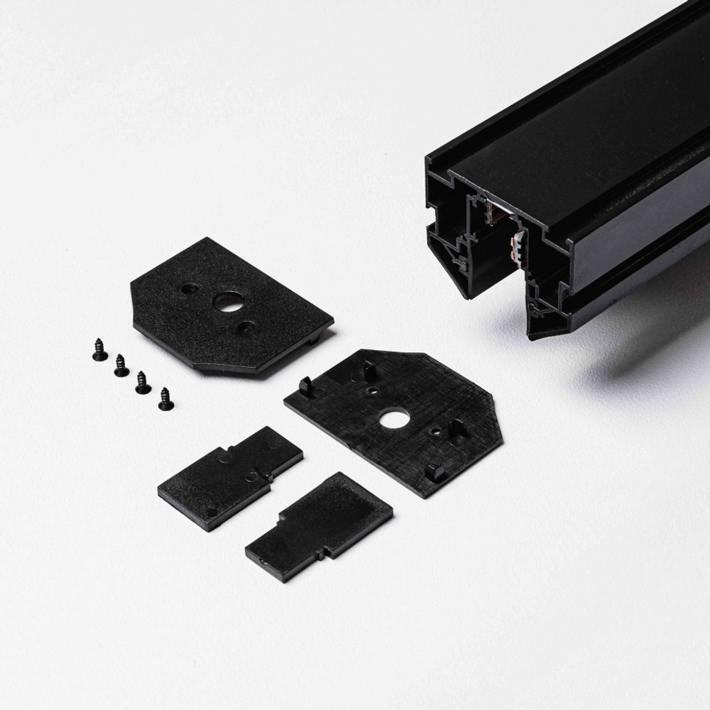 Магнитный трековый шинопровод для натяжных потолков Terra MKT-3R2-300-B 3м, с внутренней боковой заглушкой + комплект внешних и внутренних торцевых заглушек, Черный