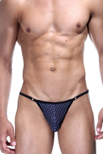 Темно-синие трусы-стринги в горошек (Размер: M) (Цвет: темно-синий)