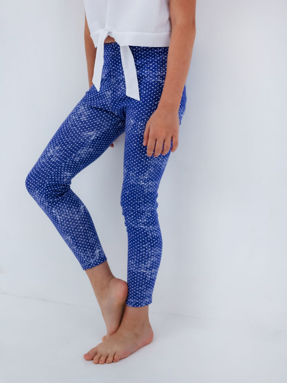 Брюки для девочки, модель №8, рост 104 см, синие в белый горох