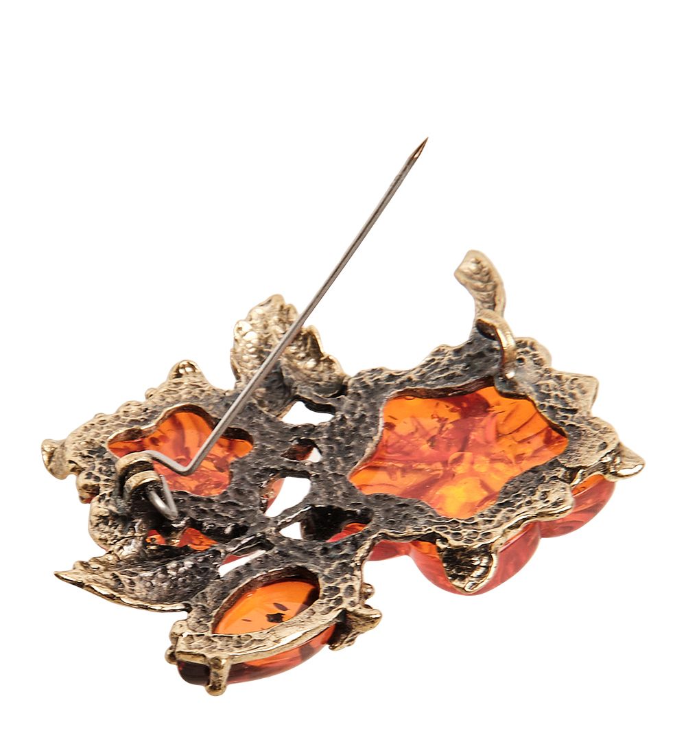 AM-2263 Брошь «Петуния» (латунь, янтарь)