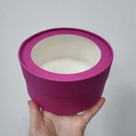 Коробка ТУБУС плотный с окном d=16 см h=8 см (Ярко-розовая)
