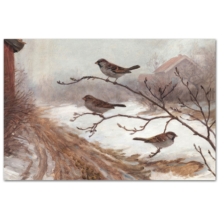 Зимняя сценка с птицами. Андерс Абрахамсен Конгсруд