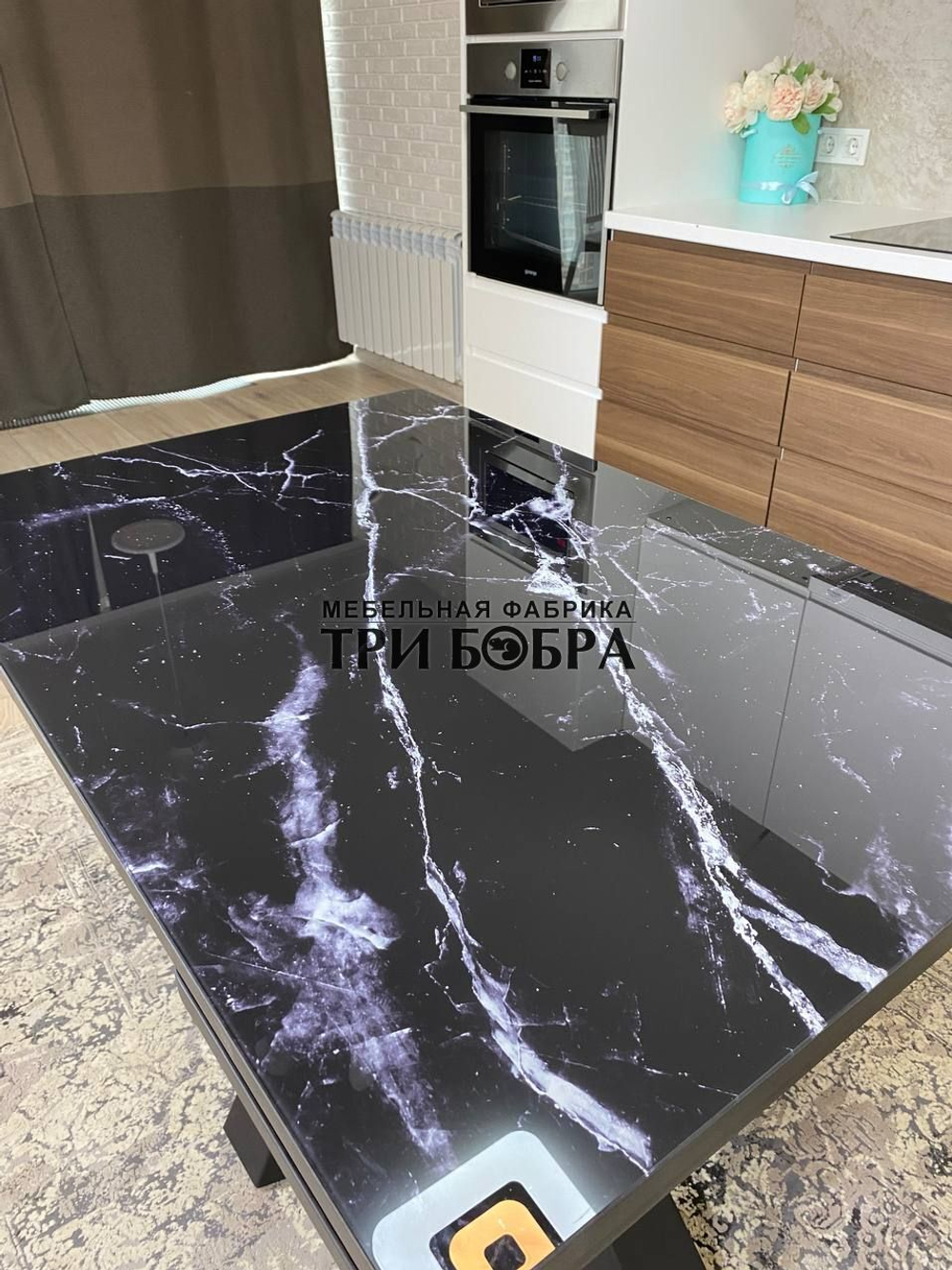 Кухонный раздвижной стол "Спайдер", чёрный мрамор