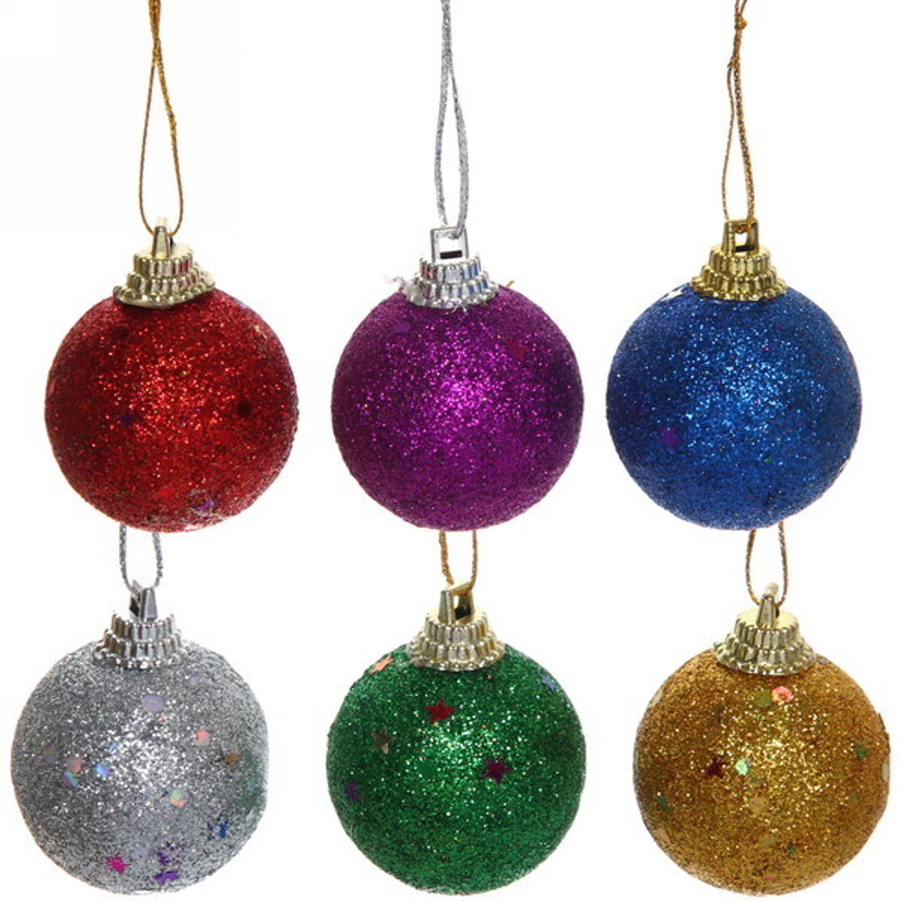 Новогодние шары 4 см (набор 6 шт) «Блестящее напыление», микс