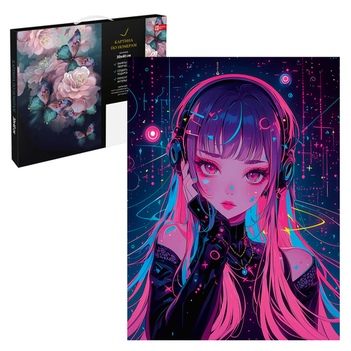 Набор для творчества Картина по номерам, Феникс+, ДИСКО-АНИМЕ, 30х40 см, 18 цвета (-ов), с акриловыми красками и кистями, картонная коробка с ручкой