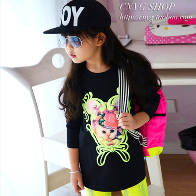 Лонгслив детский с принтом кота и цветов