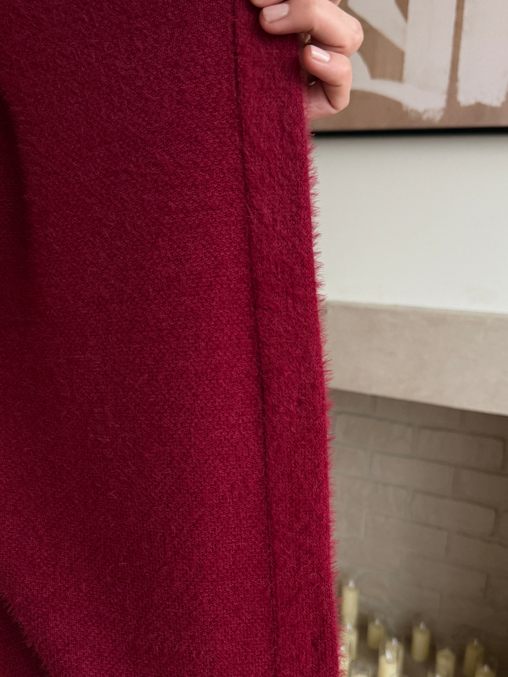 Кардиган пушистый на пуговицах бордовый