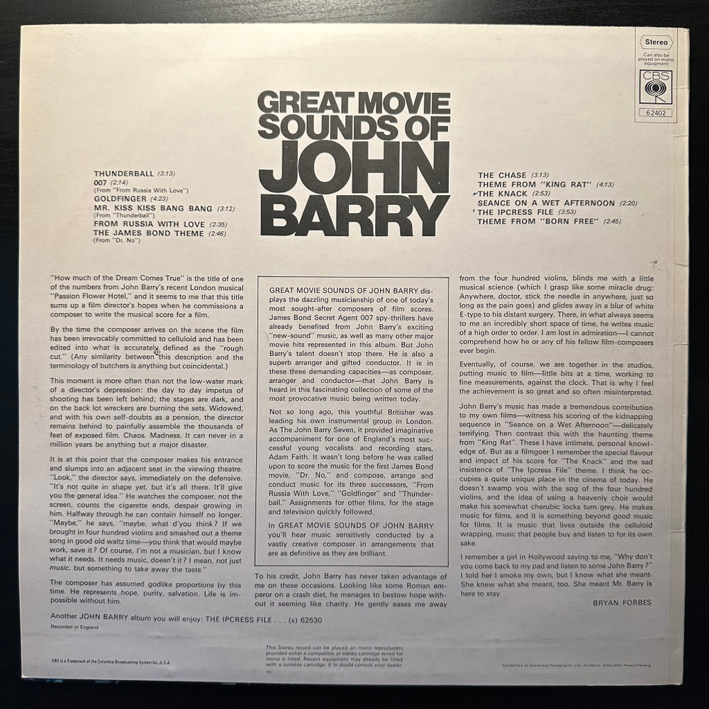 John Barry & His Orchestra ‎– The Great Movie Sounds Of John Barry (Англия 1966г.)