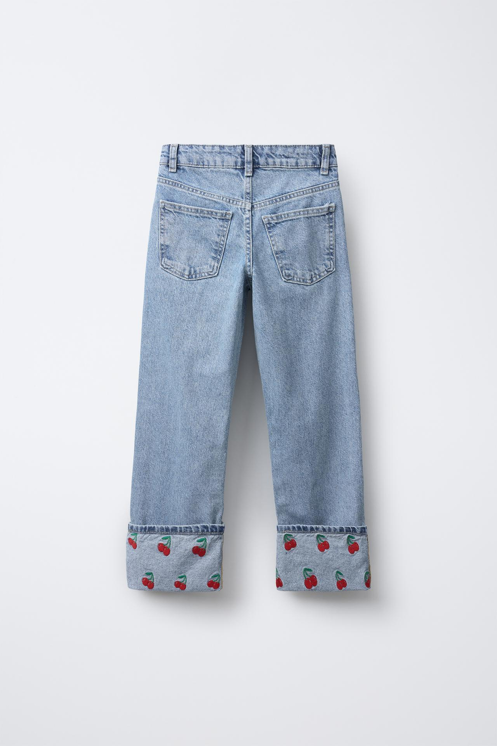 ZARA ДЖИНСЫ STRAIGHT С ВЫШИВКОЙ «ВИШНИ», СИНИЙ