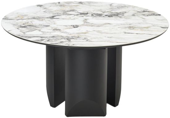 Стол КОЛИЗЕЙ D140 ARCTIC OCEAN, Белый мрамор, керамика / Черный каркас