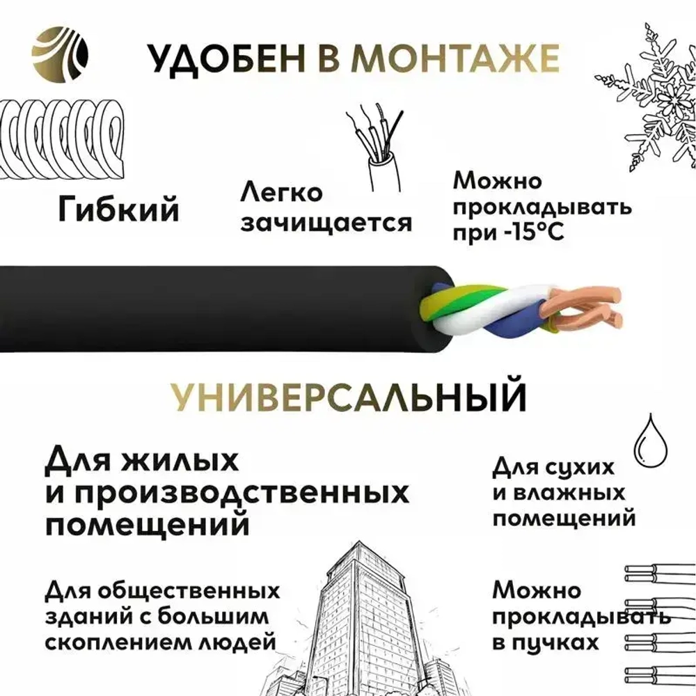 Силовой кабель ППГнг(A)-HF, 3 х 1.5 мм, 100 м