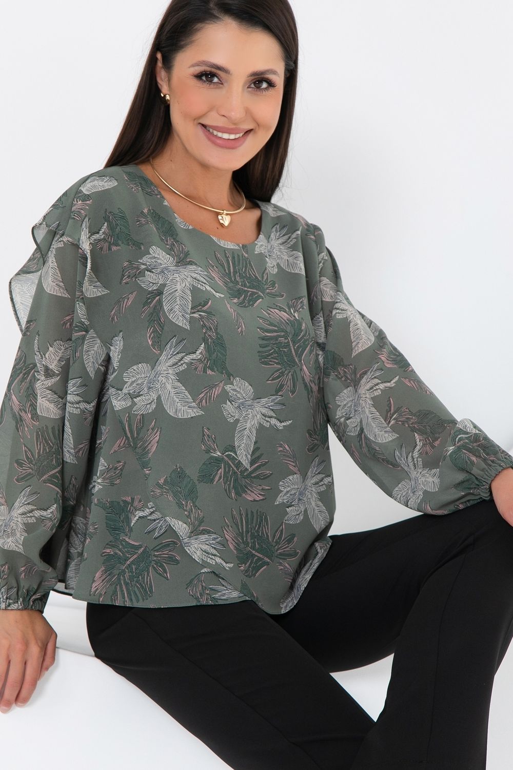 Блуза Красивая из шифона (олива) Diolche (Акция)