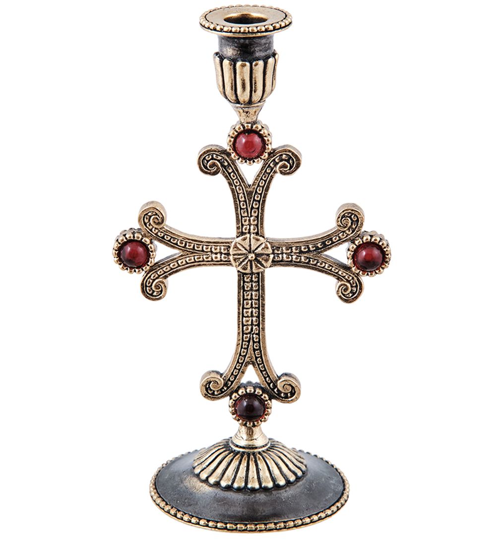 Народные промыслы AM-3967 Подсвечник «Крест Канонический» (латунь, янтарь)
