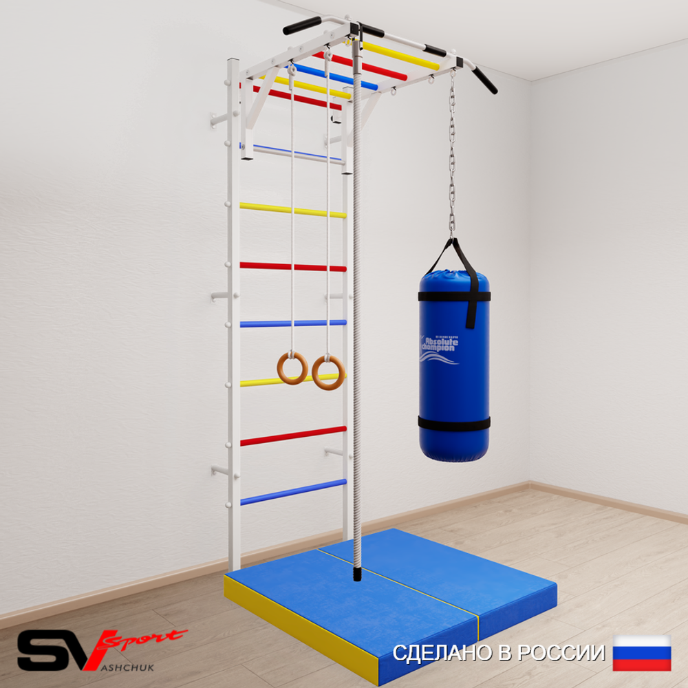 Шведская стенка Sv Sport усиленная 6336 (Турник рукоход/Канат/Кольца/Цепь/Мешок 22кг/Мат 1м)