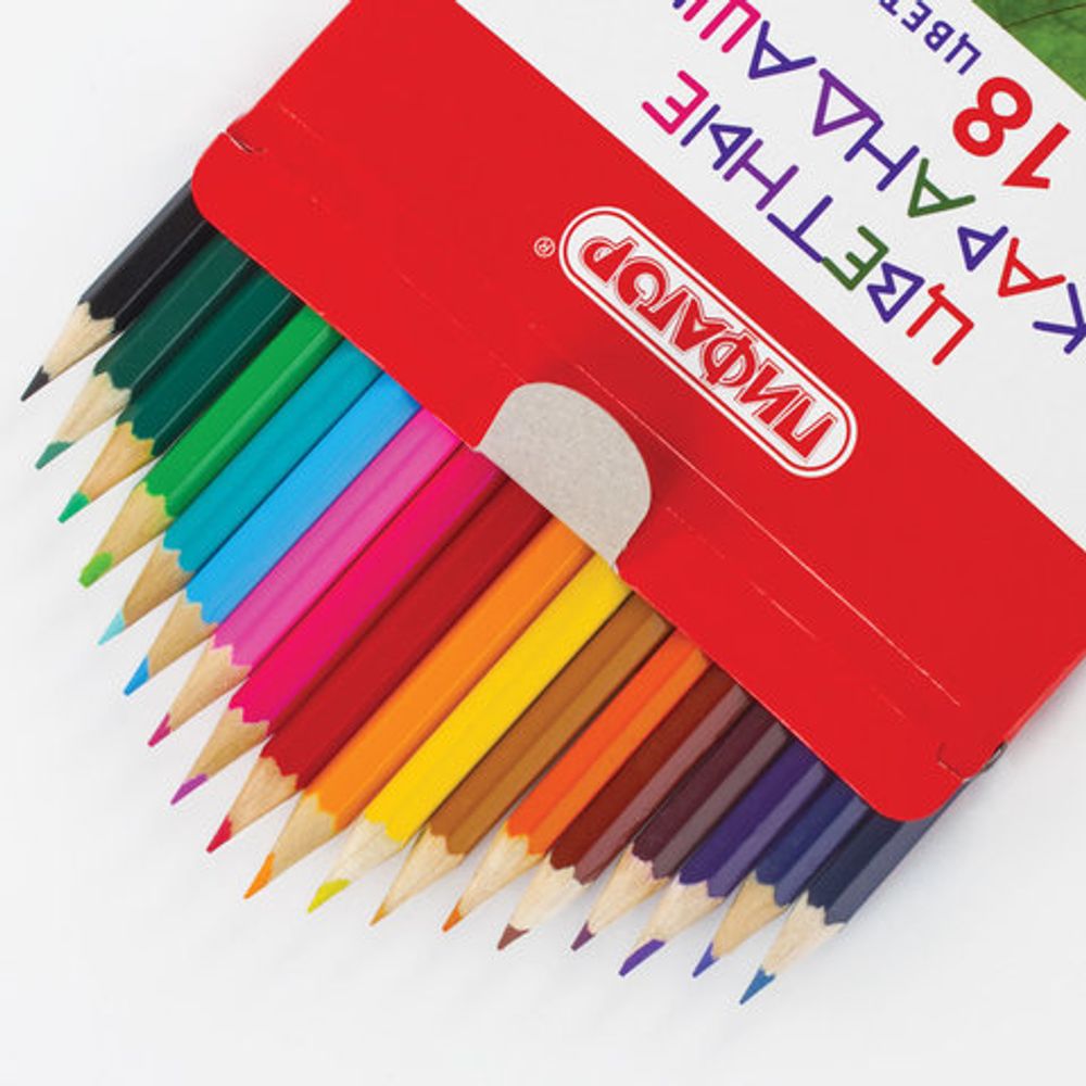 Карандаши цветные ПИФАГОР "БАБОЧКИ", 18 цветов, классические заточенные, 181352