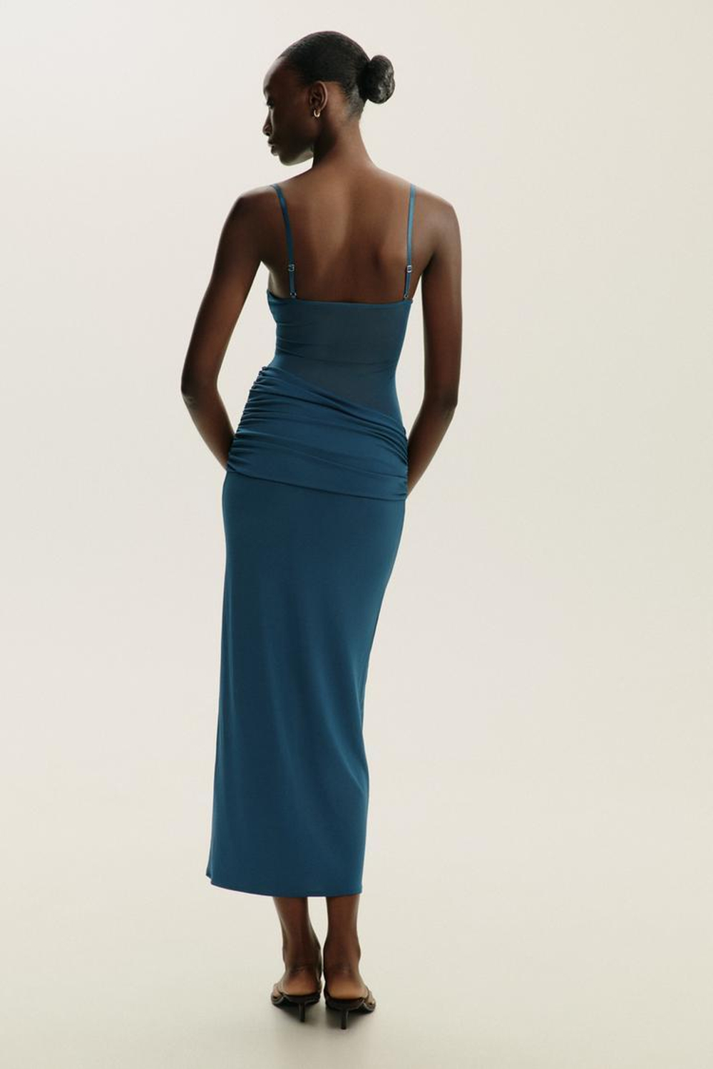 ZARA ДЛИННОЕ КОМБИНИРОВАННОЕ ПЛАТЬЕ, СИНИЙ