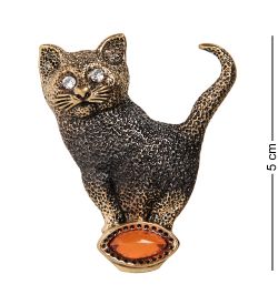 AM- 912 Брошь «Кот Котишка» (латунь, янтарь)