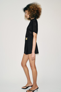 ZARA ЮБКА-ШОРТЫ АСИММЕТРИЧНЫЕ С АППЛИКАЦИЕЙ, ЧЕРНЫЙ