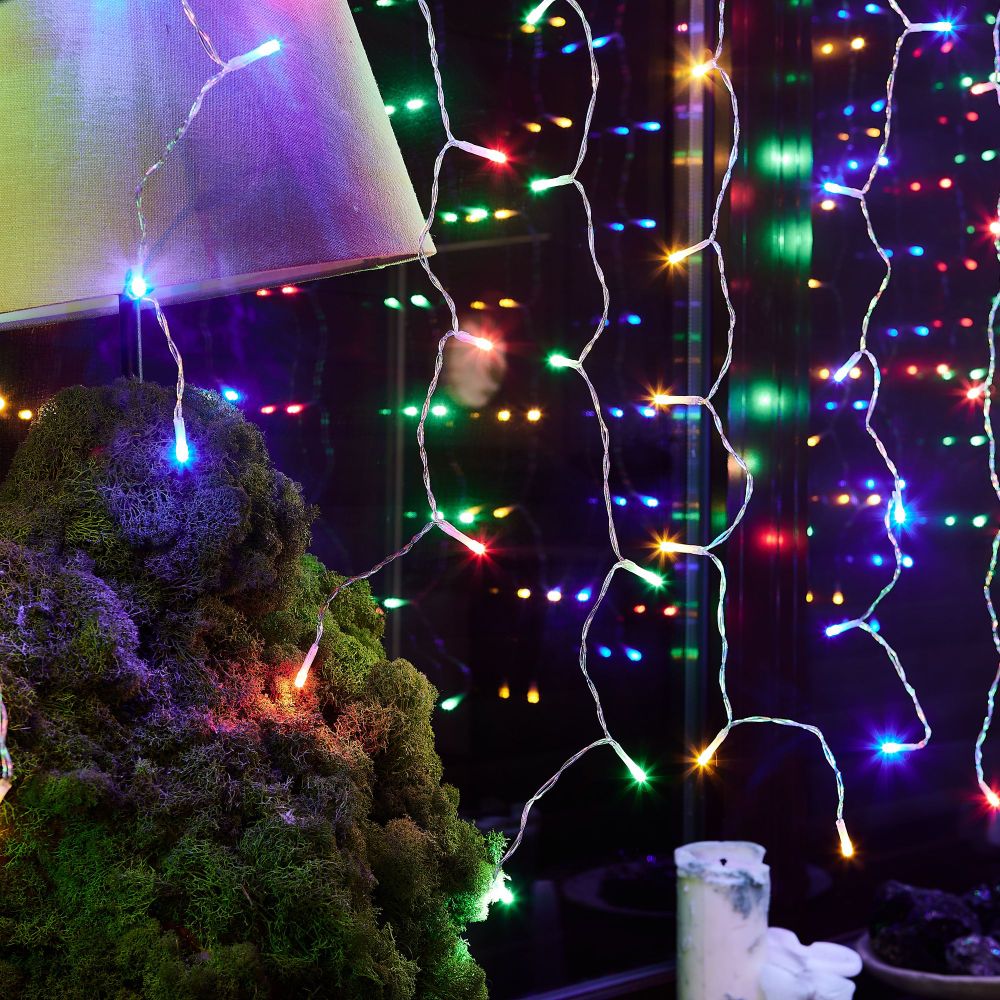 ULD-C3020-384-DTA-RC MULTI IP44 Занавес светодиодный. 3х2м. 384 светодиода. Разноцветный свет. Провод прозрачный. Пульт ДУ в-к. TM Uniel