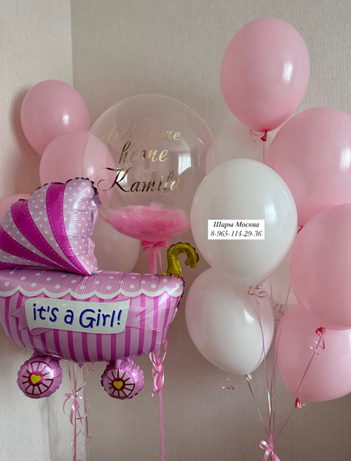 Воздушные шарики с надписью и коляской