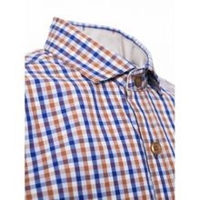 Хлопковая рубашка с коротким рукавом в сине-оранжевую клетку TSAREVICH