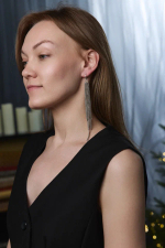 Серьги длинные цепочки на замке левербек, серебряные с алмазными гранями