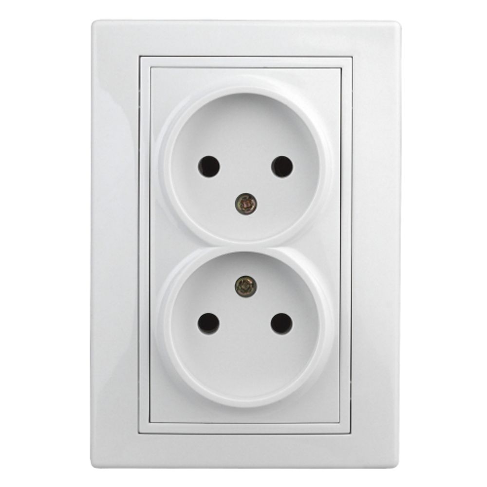 Розетка Intro Plano 1-204-01 без заземления двойная 2х2P, 16А-250В, IP20, СУ, Plano, белый