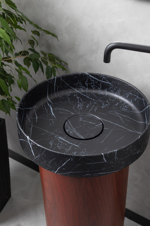 Boheme Раковина накладная Corian 400*130 Nero Marquina + Пьедестал для раковины Corian 300*720 Red Wood