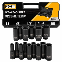 Набор головок ударных глубоких 15пр.,1/2'' в пласт.кейсе JCB JCB-4166D-9MPB