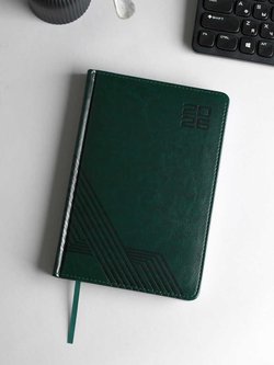Ежедневник датированный 2026 ESCALADA, А5, 176 л., арт. 70223/ 15 САРИФ ТЁМНО-ЗЕЛЁНЫЙ (кожзам: 146x211 мм, твёрдый переплёт с поролоном, материал обложки: искусственная кожа "Сариф"; декор: блинтовое тиснение; способ крепления блока: ниткошвейный; вн