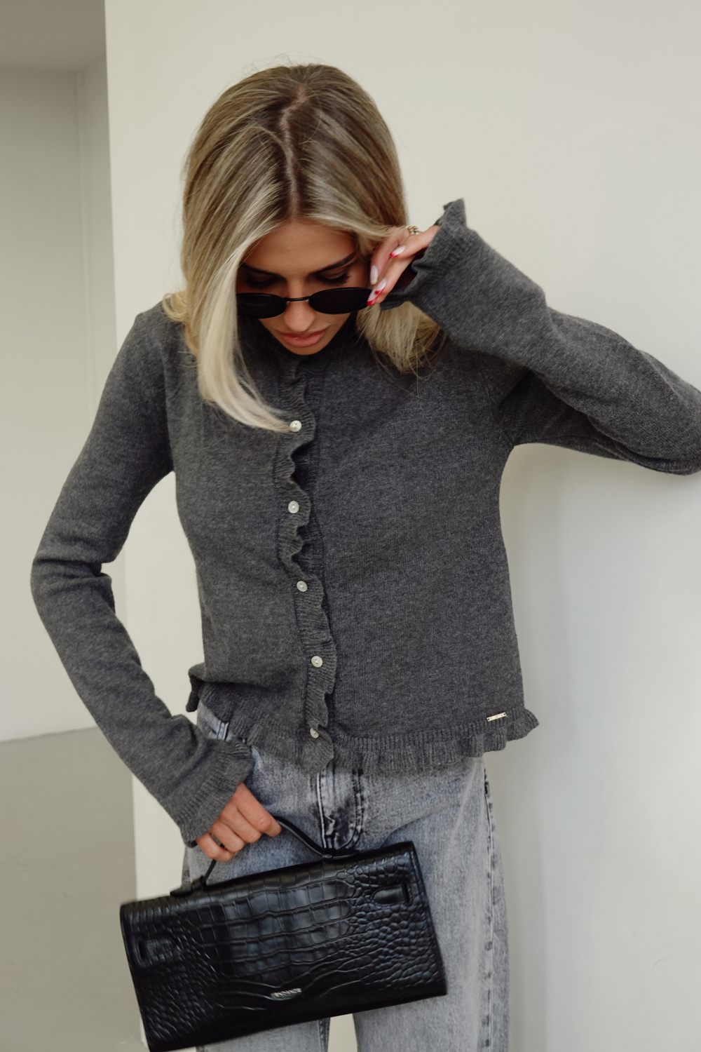 Кардиган из пряжи с кашемиром с оборкой