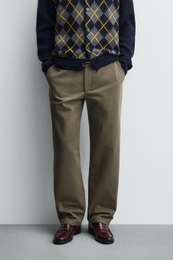 ZARA БРЮКИ STRAIGHT FIT ИЗ РЕЛЬЕФНОЙ ТКАНИ, РЫЖЕВАТО-КОРИЧНЕВЫЙ