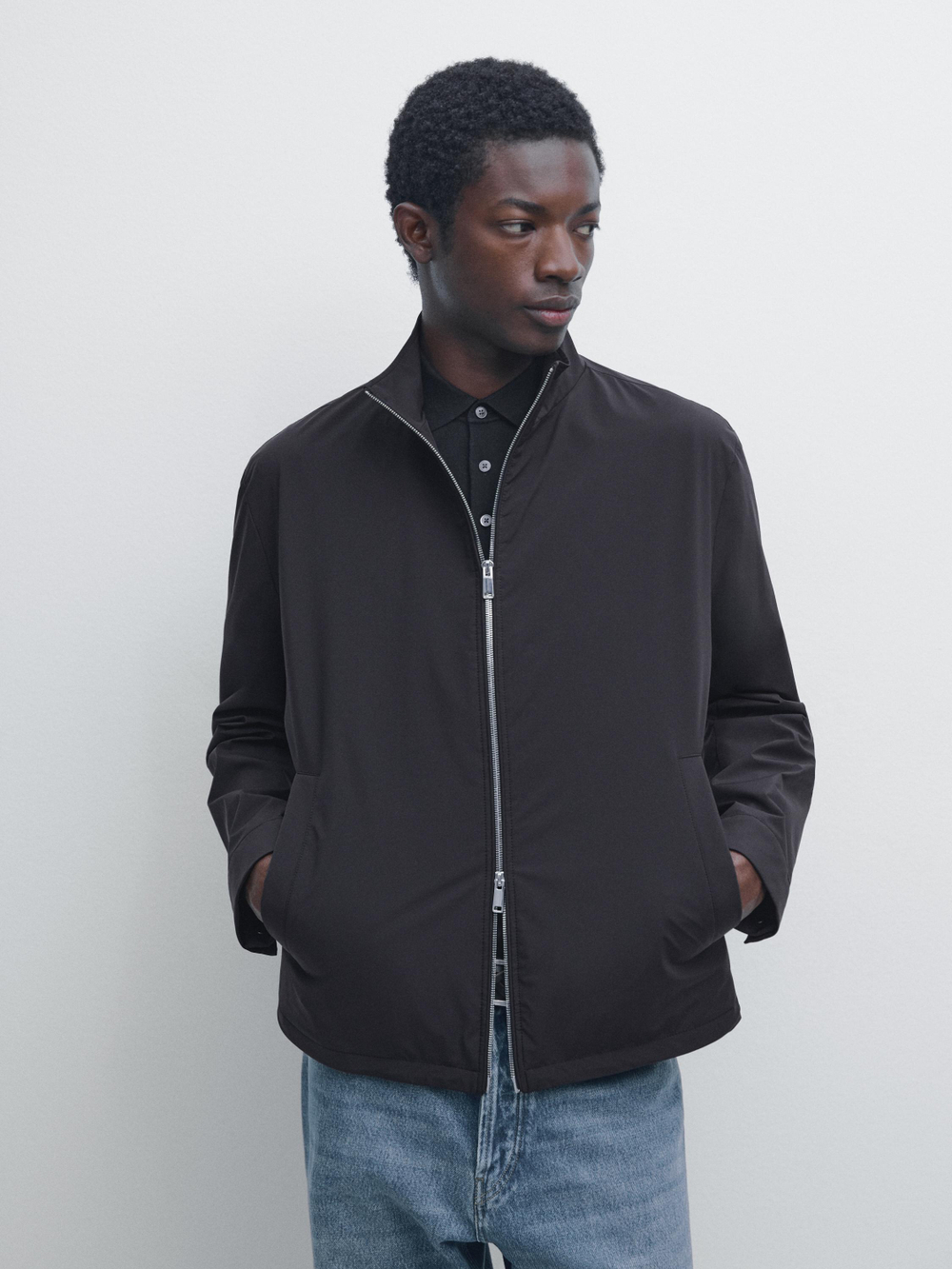 Massimo Dutti Куртка из эластичной ткани с двойной молнией, морской темно-синий