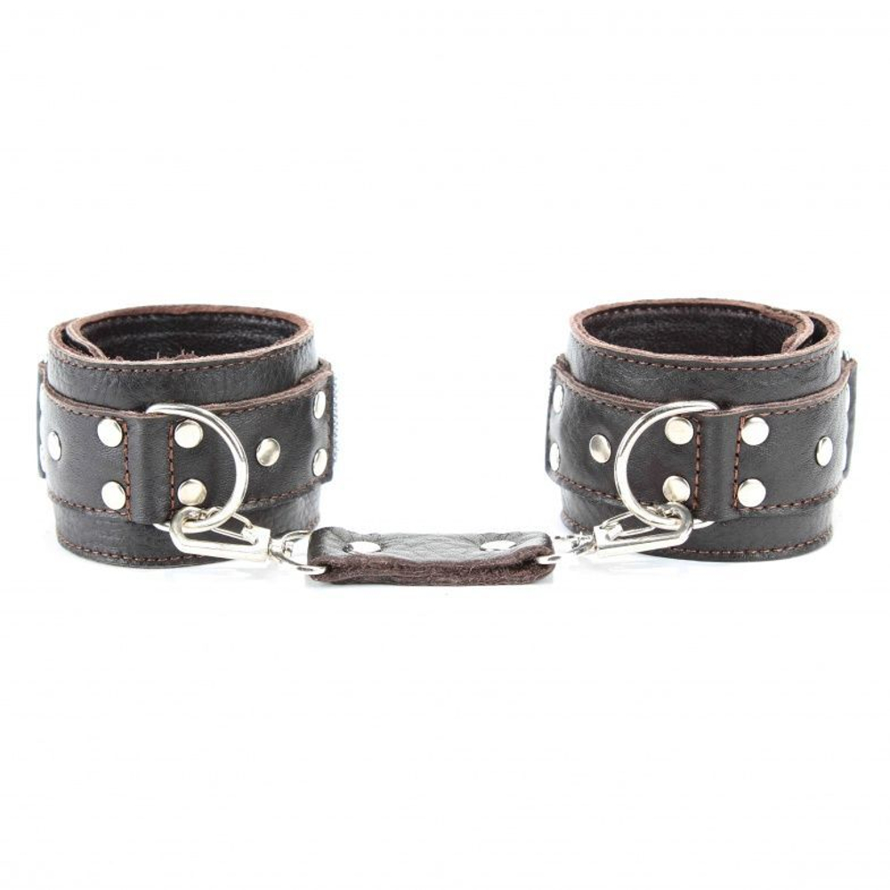 Коричневые кожаные наручники (Цвет: коричневый)