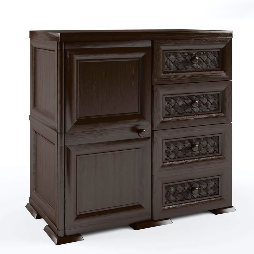 Шкаф - комод пластиковый "УЮТ" 1 дверца, 4 ящика Э-110 (шоколадный) 810х420х835