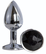 Металлическая анальная втулка с черным кристаллом - 7,2 см. (Цвет: черный)