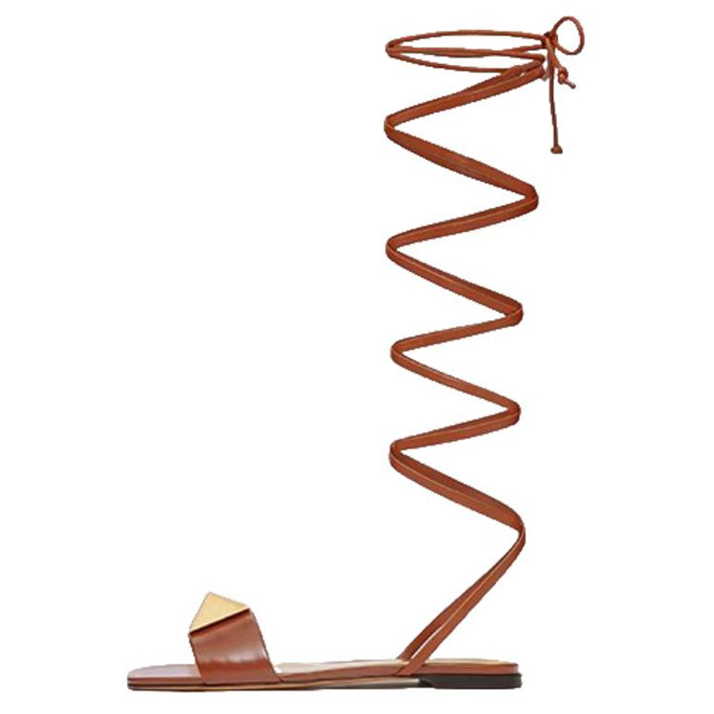 Valentino One Stud Leather One Strap Sandals Women"s Brown