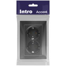 Розетка Intro Accent 6-205-07 двойная с заземлением 2X2P+E Schuko 16А-250В IP20 СУ AL/CU графит | Intro