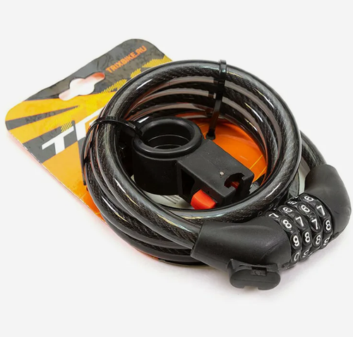 Замок противоугонный TRIX, трос стальной, кодовый, 8х1500мм, в пластиковой оболочке, черный(20/60)