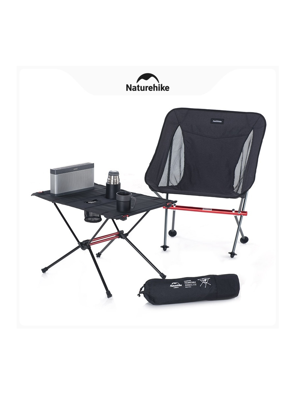 Стол туристический Naturehike FT07 алюминиевый, быстросборный, 59х40х39 см, складной, черный