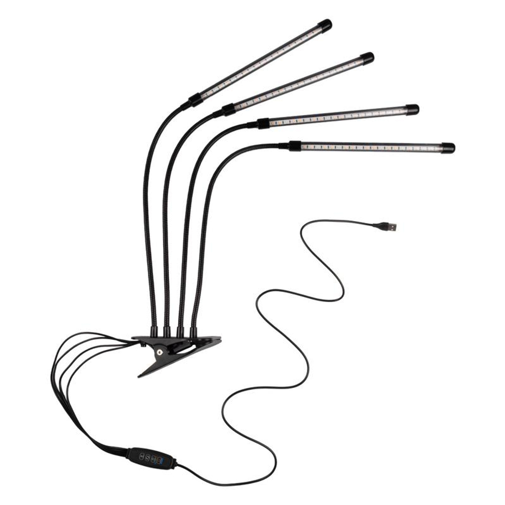 Светильник светодиодный "КРИСТАЛЛ" CTL2-USB-bl Agro 4х10Вт IP40 для растений спектр 4 плафона на прищепке пульт на шнуре красн./син. ФАZА 5068810