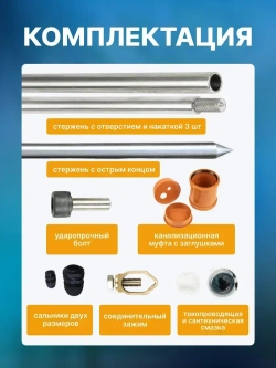 Комплект заземления безмуфтовый для дома из нержавеющей стали 6 метров