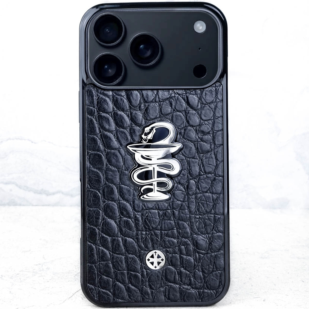 Эксклюзивный чехол iphone медицина чаша Гигеи купить - Euphoria HM Premium - натуральная кожа miniCROC, ювелирный сплав