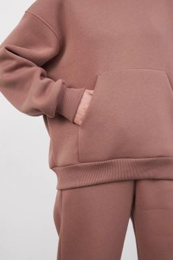 Утепленное худи свободного кроя цвета молочный шоколад