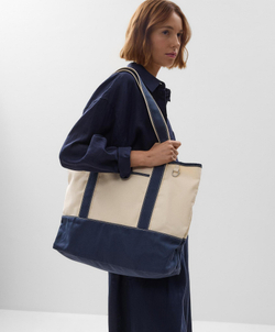 Oysho Сумка-шоппер из холста, бежево-синий