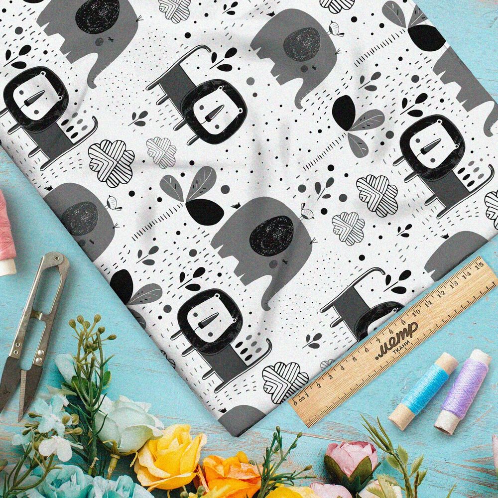 Ткань шелк Армани африканские звери на белом фоне